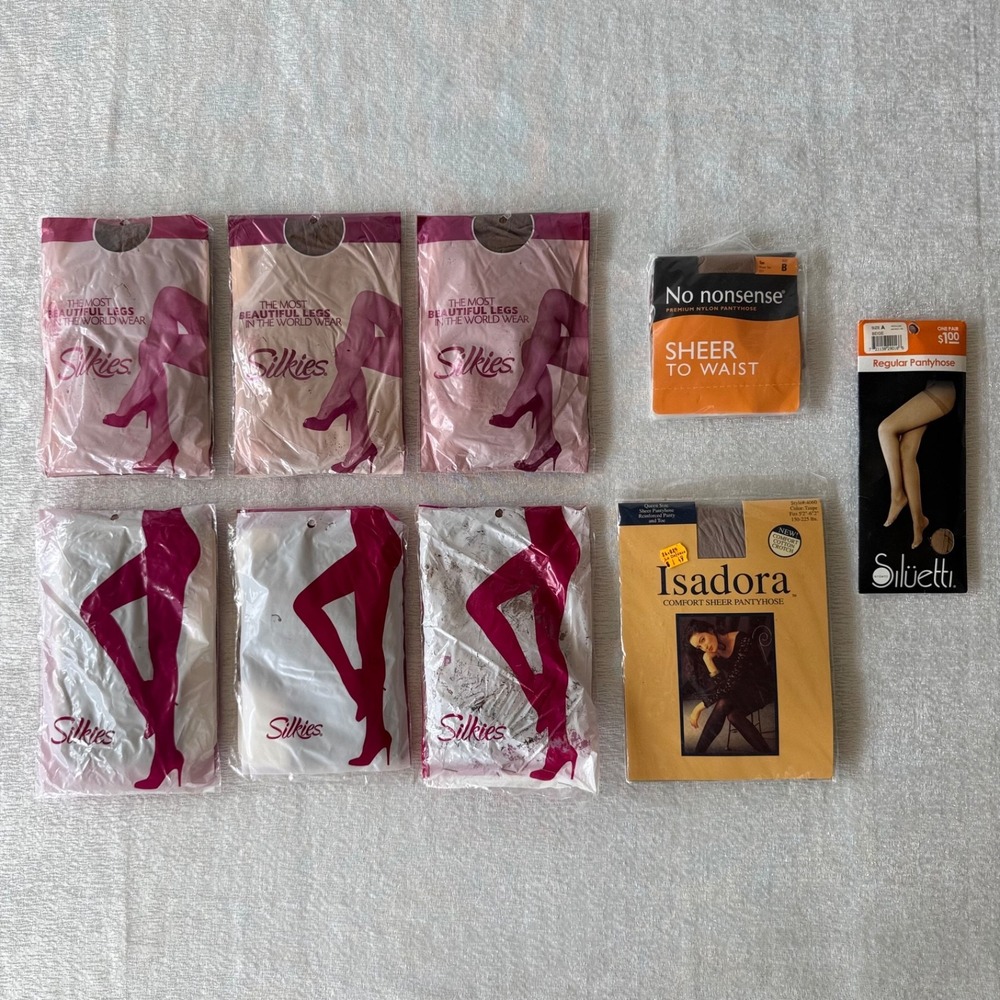 9pc Y2K NOS Pantyhose Lot Silkies Isadora No Nonsense Hosiery